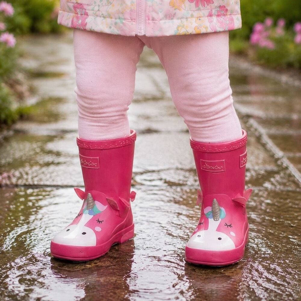 JOULES GIRL'S BABY WELLY PRINT UNICORN PINK RAIN BOOTS SIZE 5